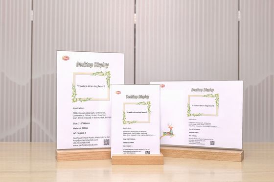 Ξύλινο ξύλο ξύλινη βάση σχήμα Τ διαυγές ακρυλικό σήμα κάλυψης γάμου κάρτα μενού εμφάνιση